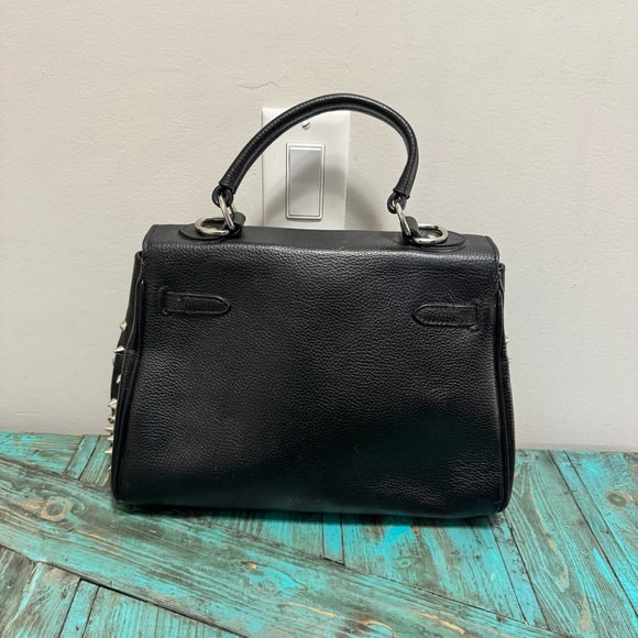 Melrose Glam Birken Style Black Leather Handbag Silver Stud Embellishments - Picture 6 of 16